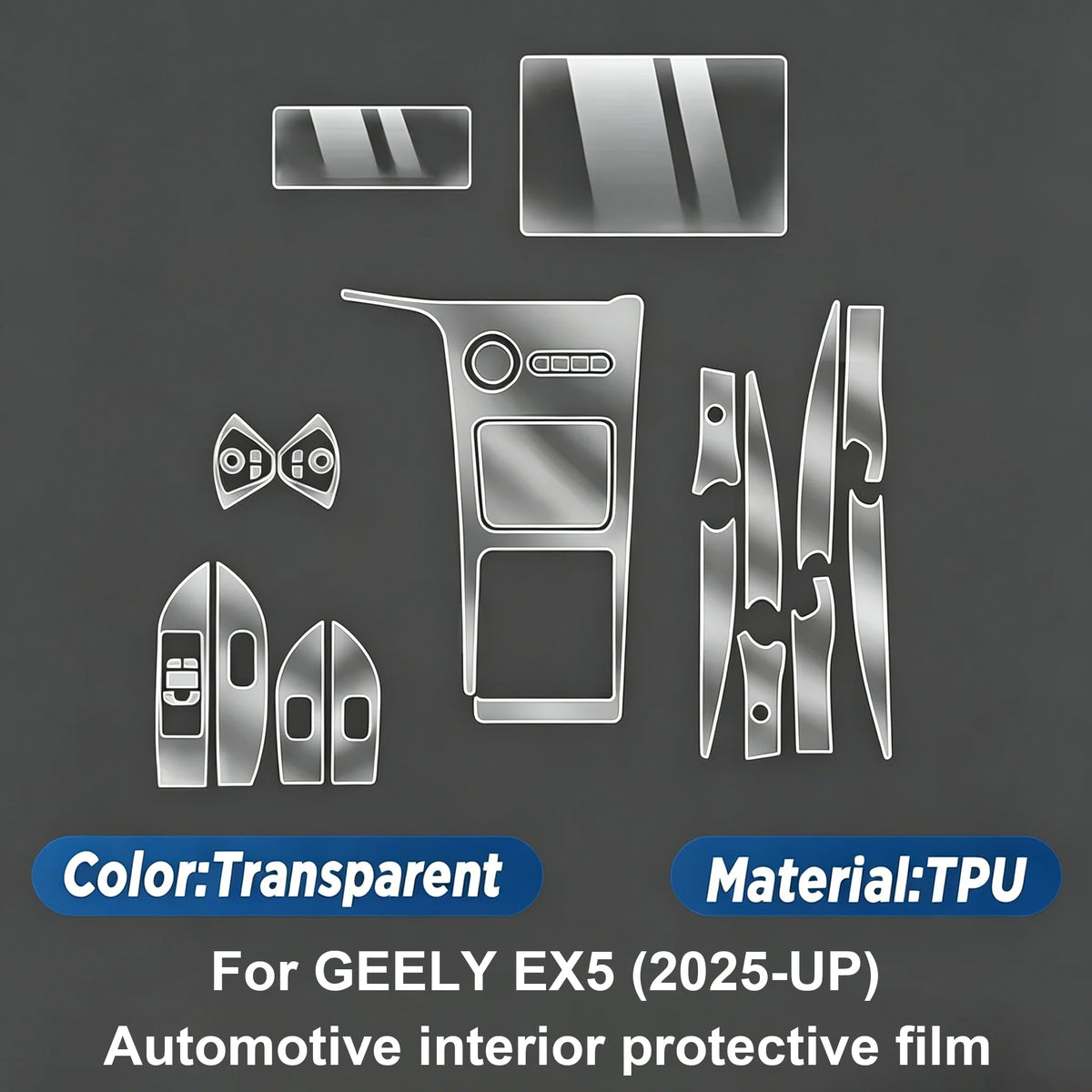 TPU Film For Geely EX5 E5 2025-2026 Center Console TPU Protective Film Interior Screen Protector Interior Film Transparent TPU