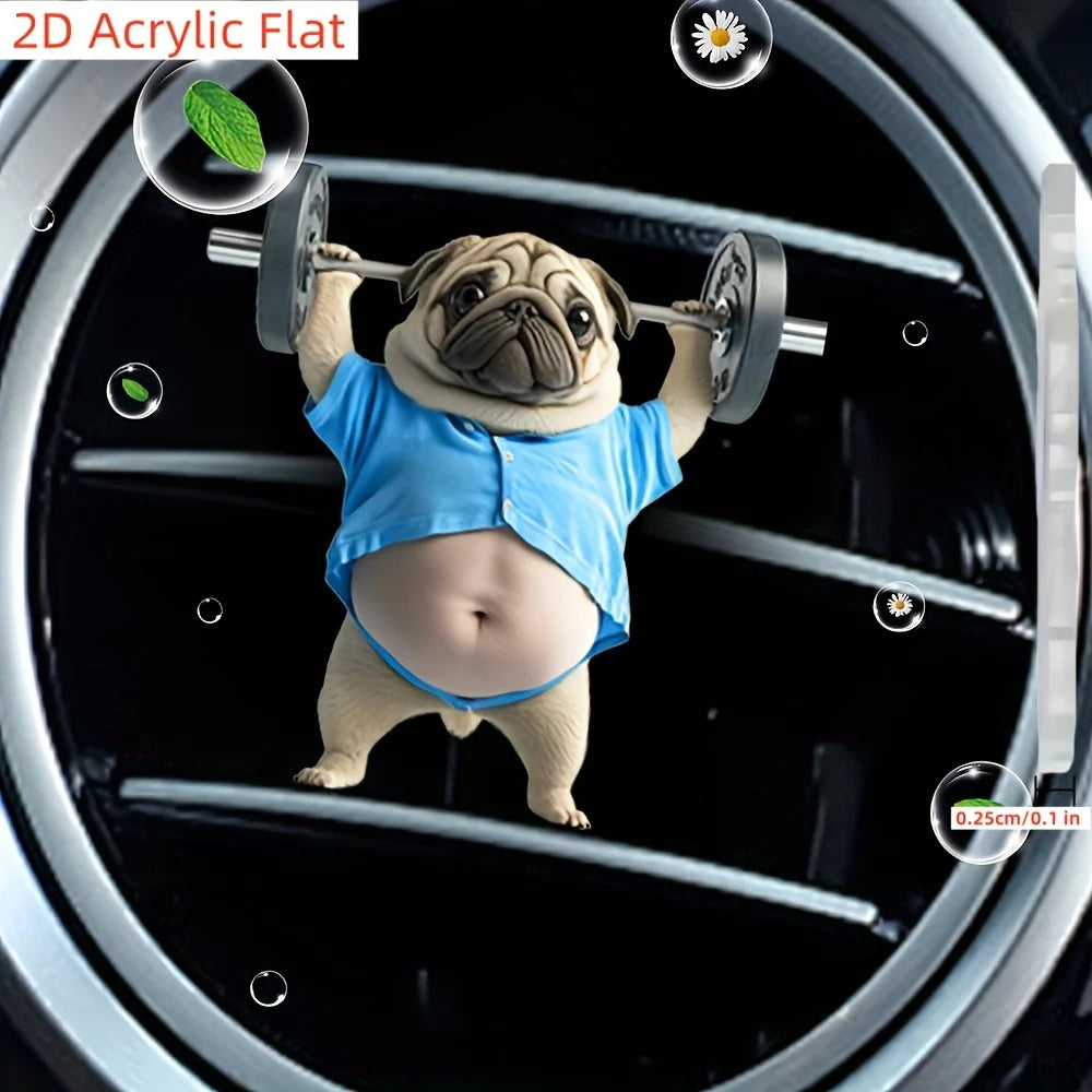 3PCS 2D Acrylic Flat Adorable Pug Car Air Vent Fragrance Diffuser, Acrylic Car Vent Decoration Clip Interior Accessories.