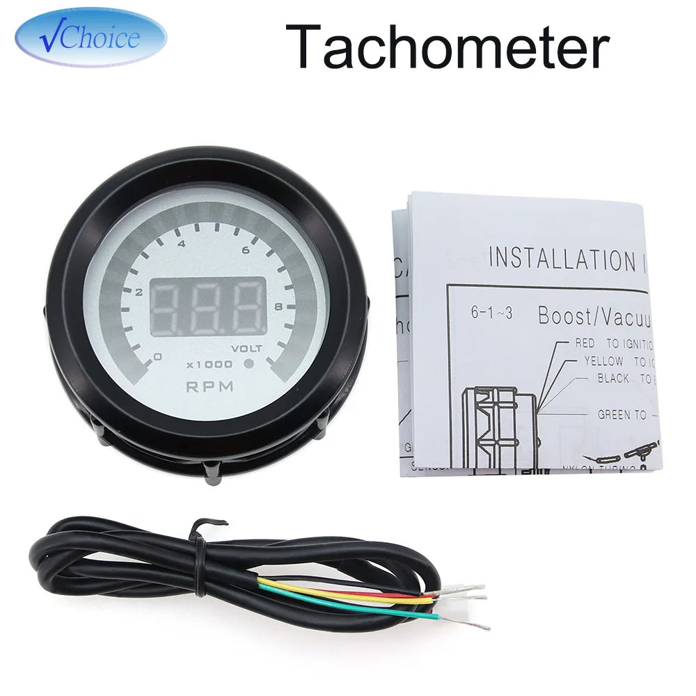 52mm Digital Car Gauge Set | AFR Tachometer Voltmeter Boost Vacuum Water Temp Oil Temp close-up view