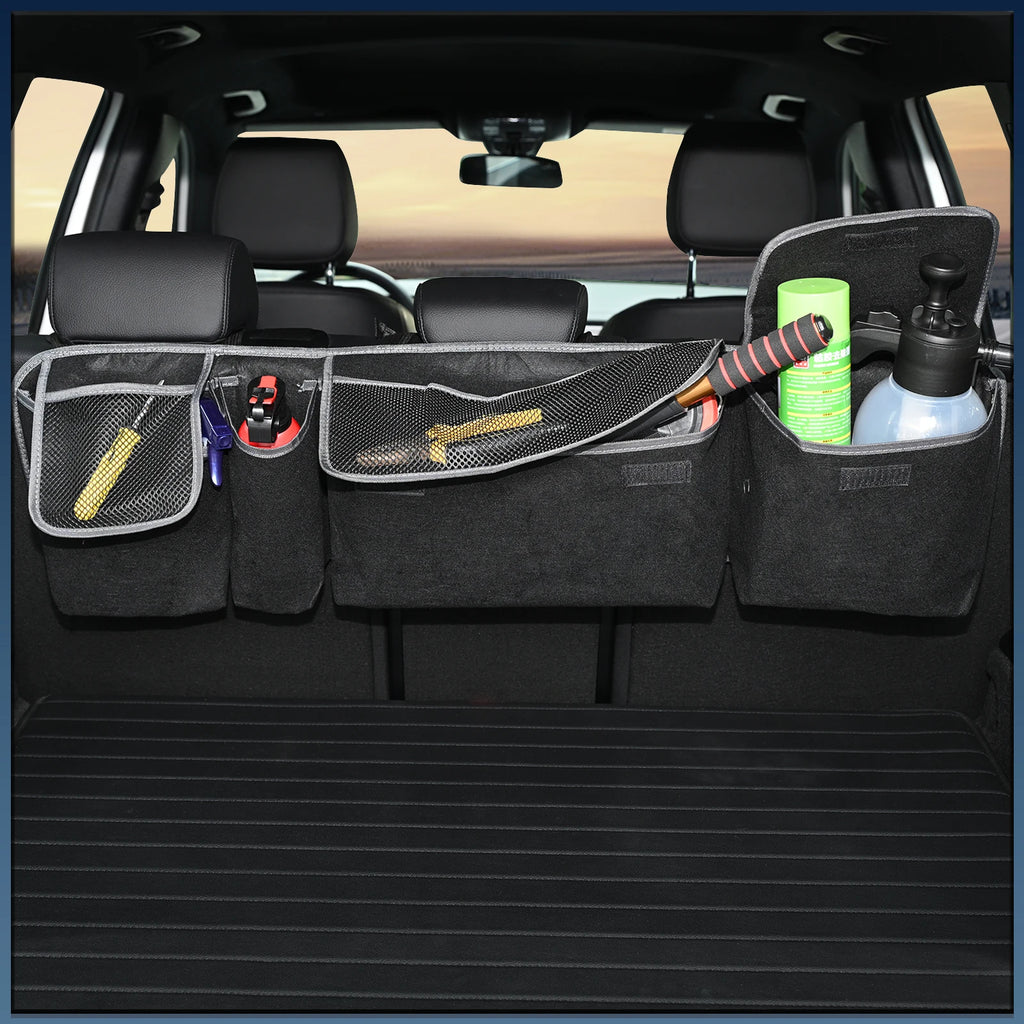 Car Trunk Organizer Felt Boot Organiser Storage Bag Box Portable Handbag Cargo Tool Holder Mesh Net Pocket Collapsible Universal