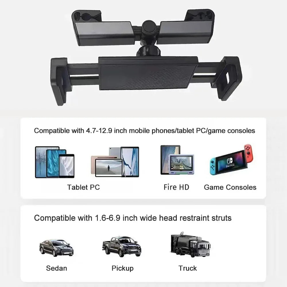 Telescopic Car Tablet Holder for Rear Row 4-12.9 Inch iPad close-up view