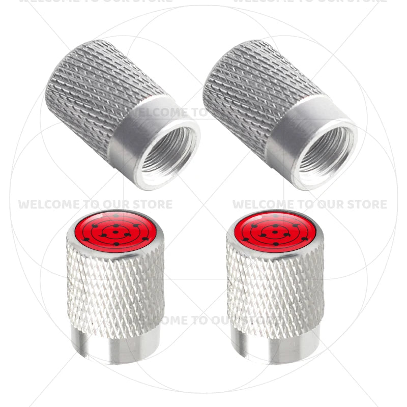Itachi Rinnegan Sharingan Tire Valve Caps | 4pc Aluminum Anime Car Accessories additional angle
