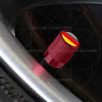 4Pcs Aluminum Motorcycle Car Tire Valve Caps with Germany France Italy Flag Emblems | Un detail view