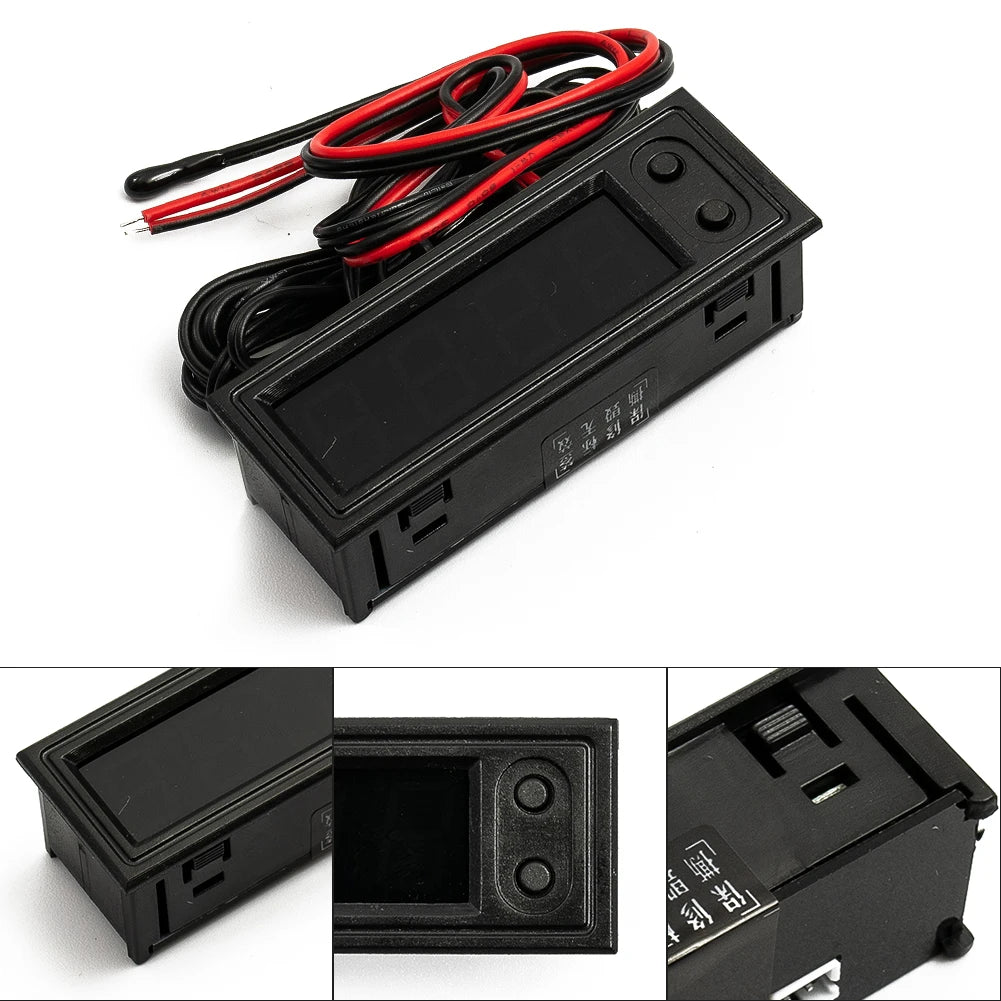 12V 3in1 Vehicle Car Kit Thermometer with Voltmeter and Clock | LED Digital Display close-up view