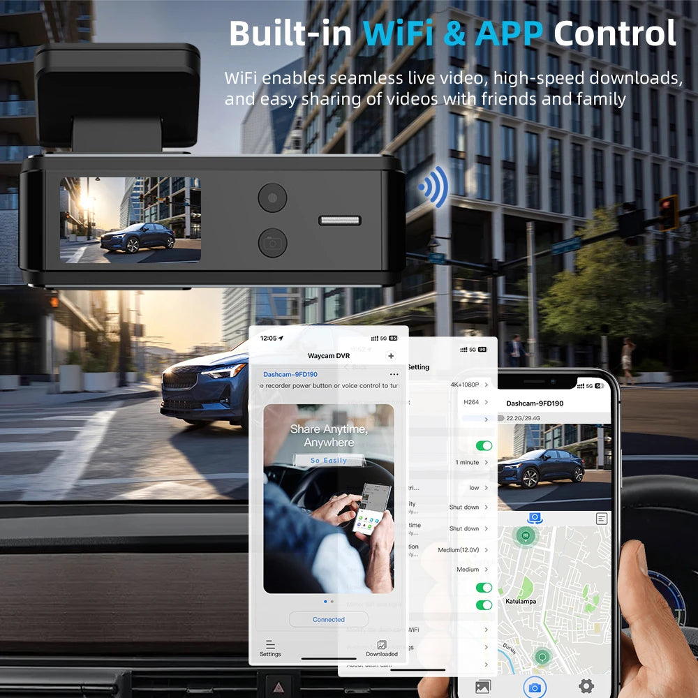 Aprilboy WIFI GPS Car Dash Cam HD 4K Car DVR Front and Rear Dual Lens Auto Car Camera Night Vision G-Sensor 24H Parking Monitor