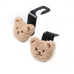 2PCS Cute Cartoon Bear Car Seat Back Hooks Storage Vehicle Headrest Organizer Hanger for Groceries Bag Handbag Car Decoration