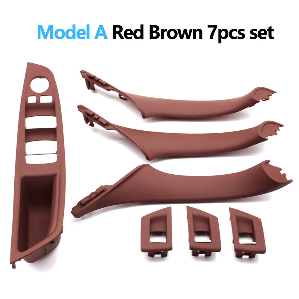 7pcs Set LHD Interior Armrest Door Pull Handle Panel Inside Trim Cover For BMW 5 Series detail view