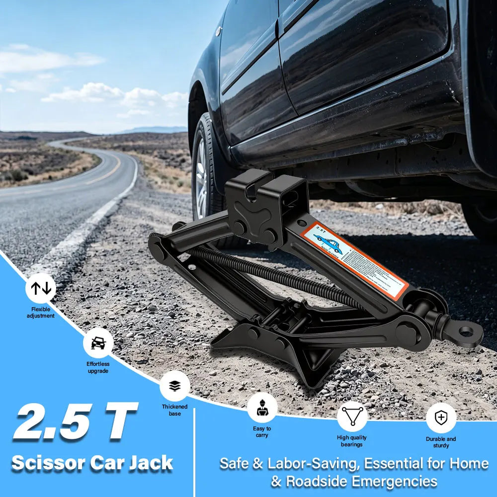 1.5T/2T Car Scissor Jack Auto Emergency Crank Lift Stand Labor-Saving Repair & Tire R alternate view