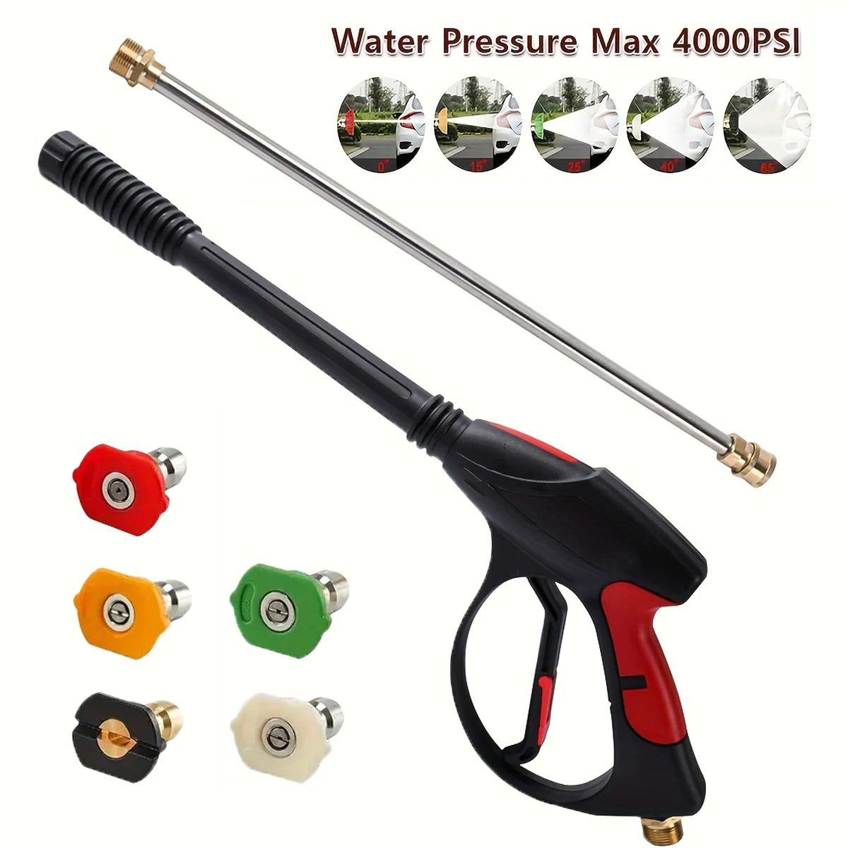 4000PSI High Pressure Car Wash Gun | 40-Inch with M22-14 Brass Valve and 1/4 Quick Connect