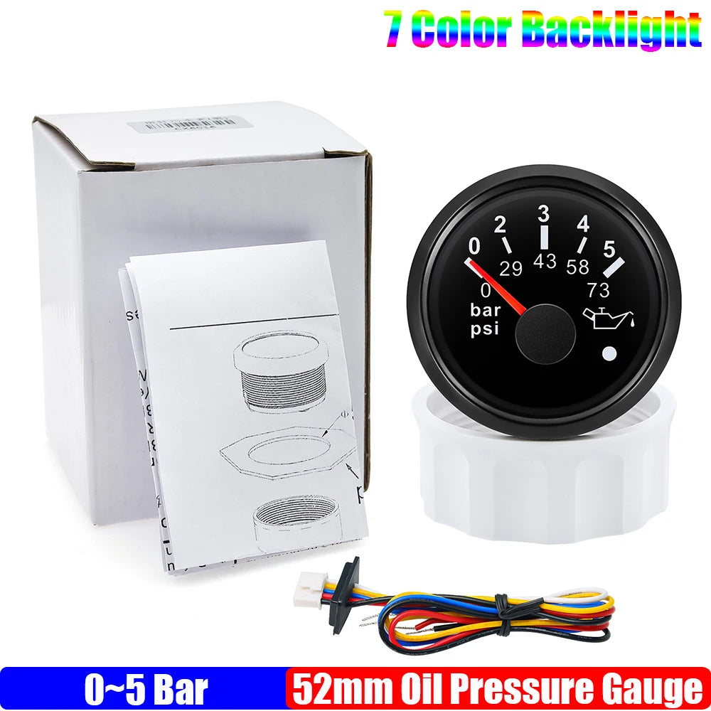 ZMFJH 7 Color Light 52mm Car Gauge Set | Fuel Water Level Voltmeter Oil Pressure Temp alternate view