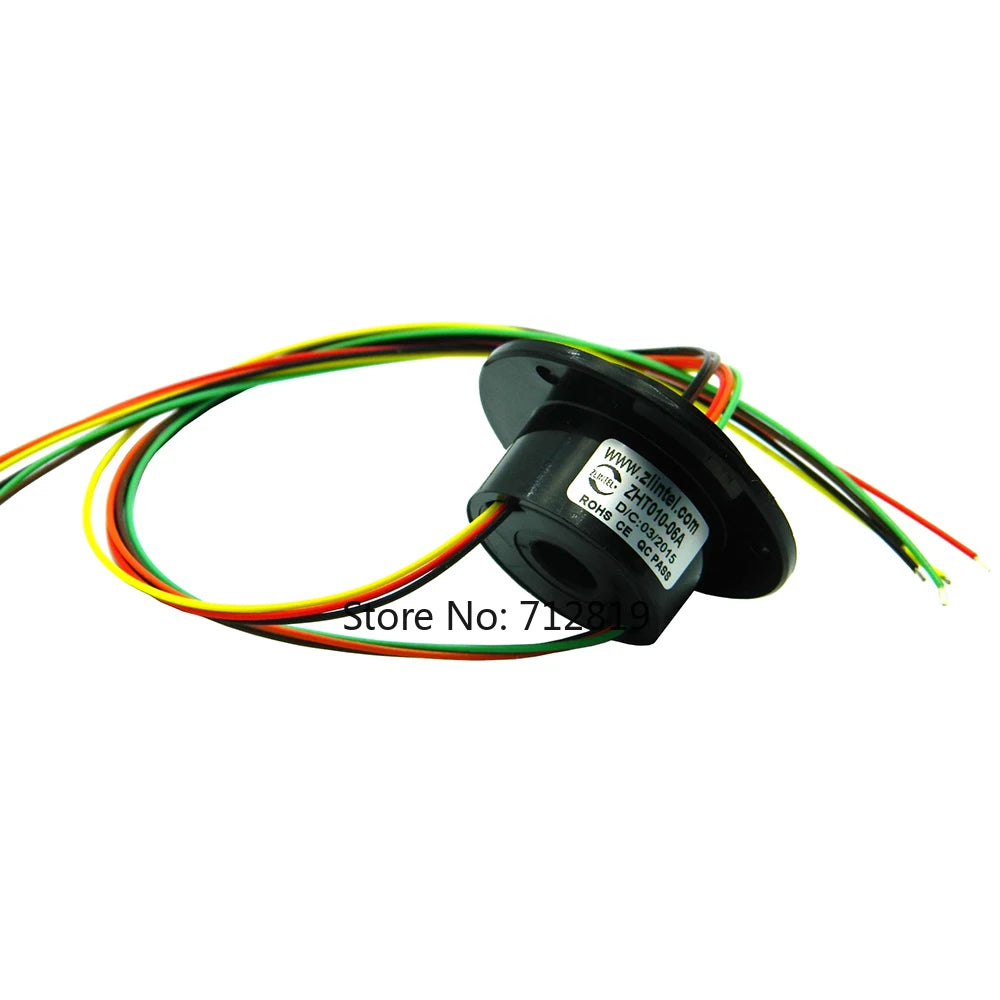 Mini Hole 10mm Hollow Slip Ring 6 Channels Wires 2A Conductive Electric Slipring Rotary Joint Connector 240V AC/DC
