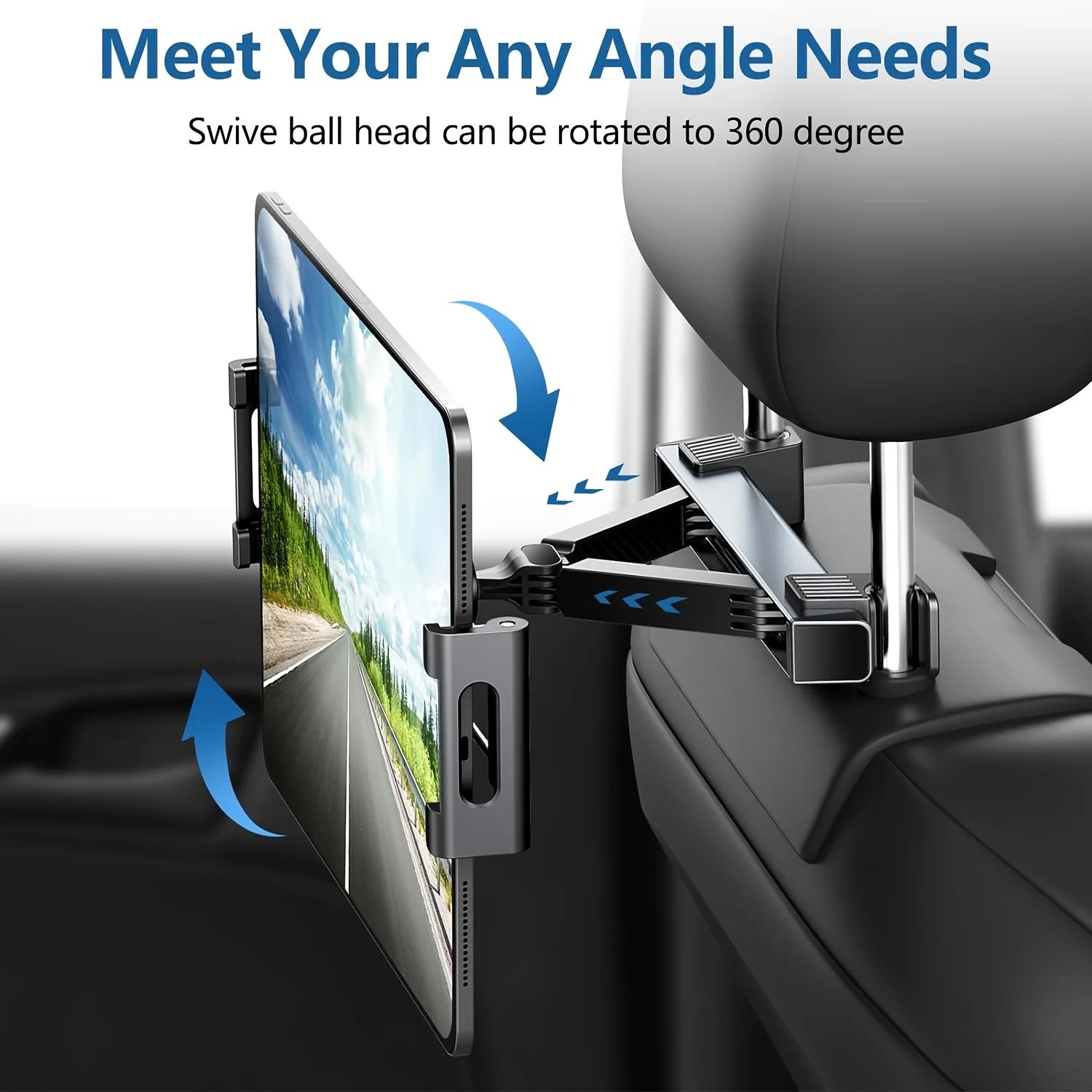360 Degree Rotation Car Phone Holder & Tablet Mount for Rear Seat - High Quality & Comfortable Headrest Pillow Bracket