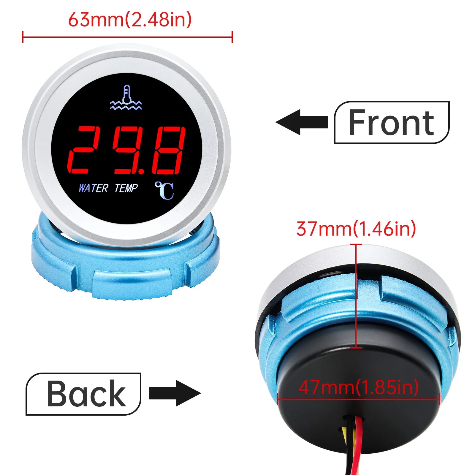 Car Water Temperature Gauge With 10mm Temp Sensor | Digital LCD Display for Car Truck close-up view