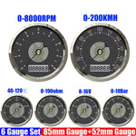 Retro 6 Gauge Set | 85mm GPS Speedometer, 8000RPM Tachometer, and 52mm Water Temp Oil Pressure Fuel