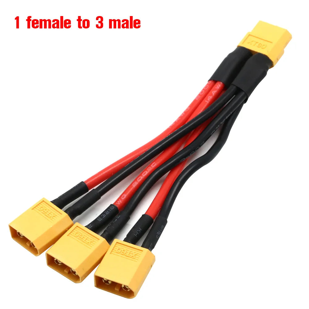 XT60 Parallel Battery Connector Y Splitter 14AWG Silicone Wire close-up view