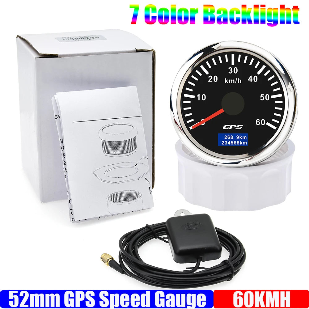 GPS Speedometer Gauge 52mm | 7 Color Backlight GPS Meter for Car Marine Boat 12V 24V detail view