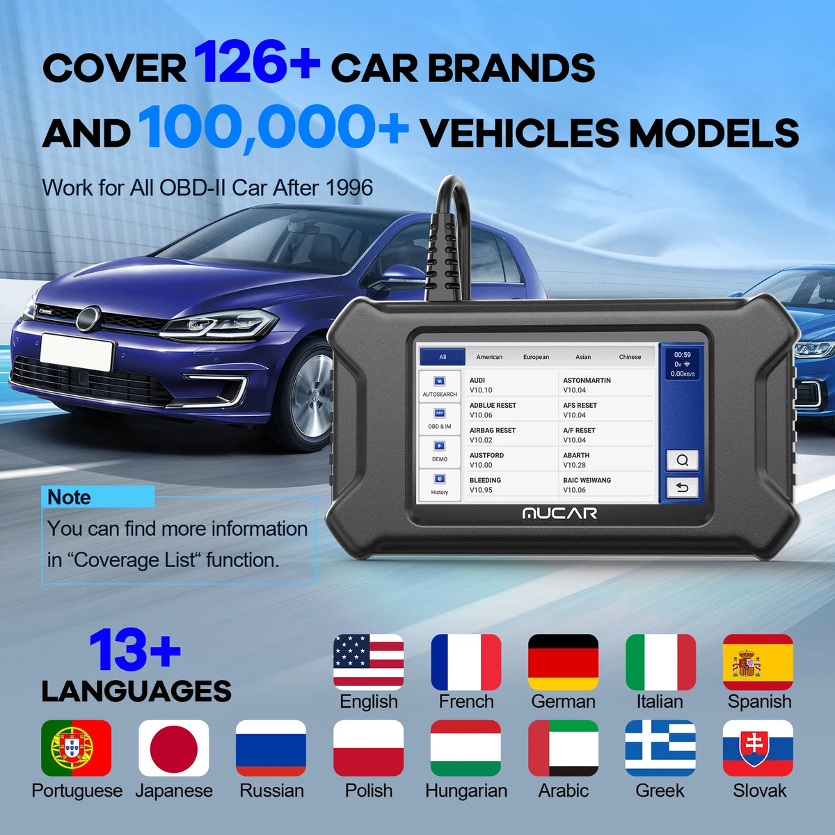 MUCAR CS90 OBD2 Diagnostic Tool Auto OBD2 Scanner Scan Tool 28 Reset Maintenance Service Lifetime Update Free for All Car