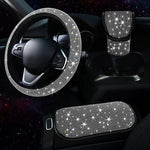 3Pcs Car Accessories Set for Women Steering Wheel Cover Gear Shift Cover Armrest Pad Mat Bling Auto