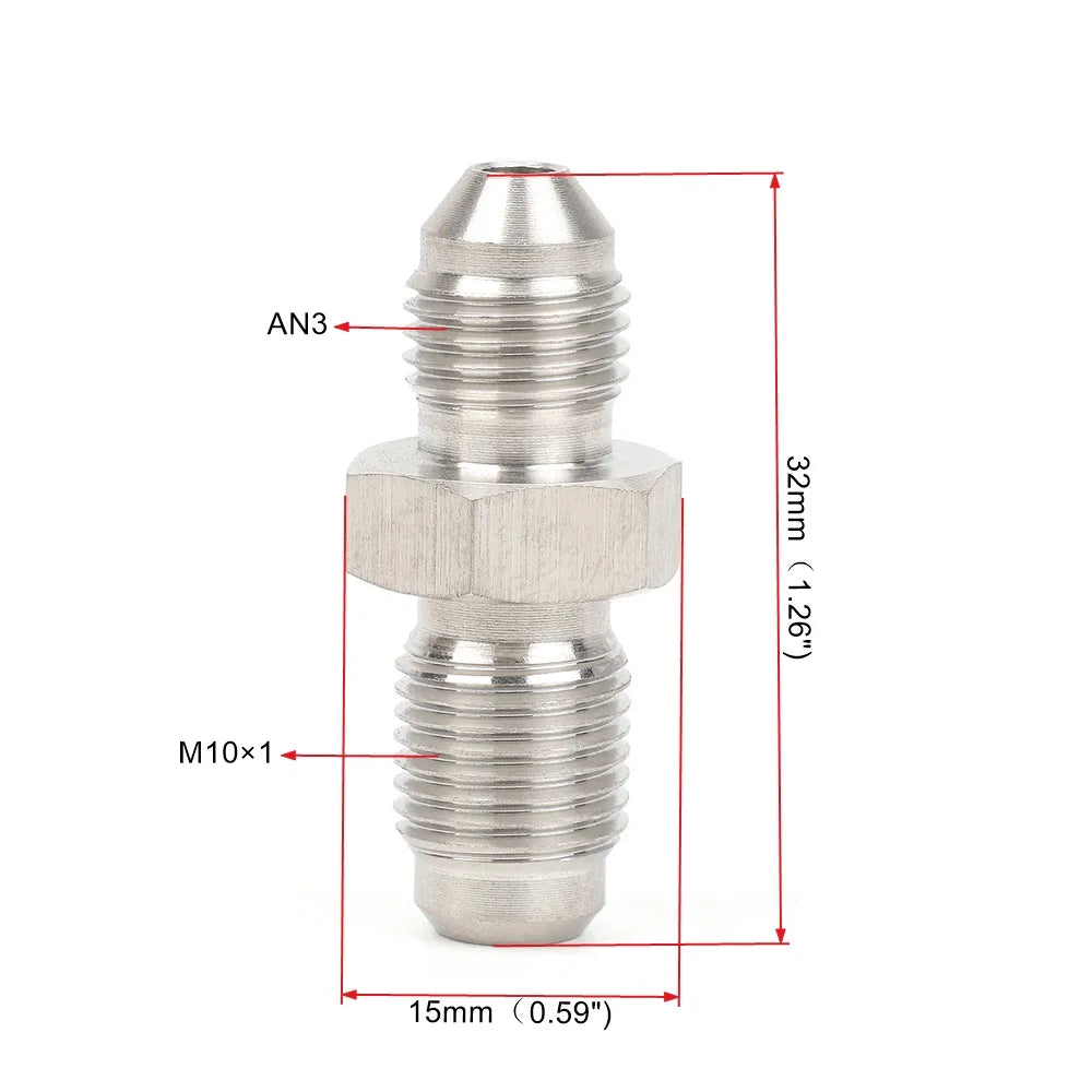 Stainless Steel Double Headed Thread Brake Fittings Adapter | AN3 Male to M10x1 / M additional angle
