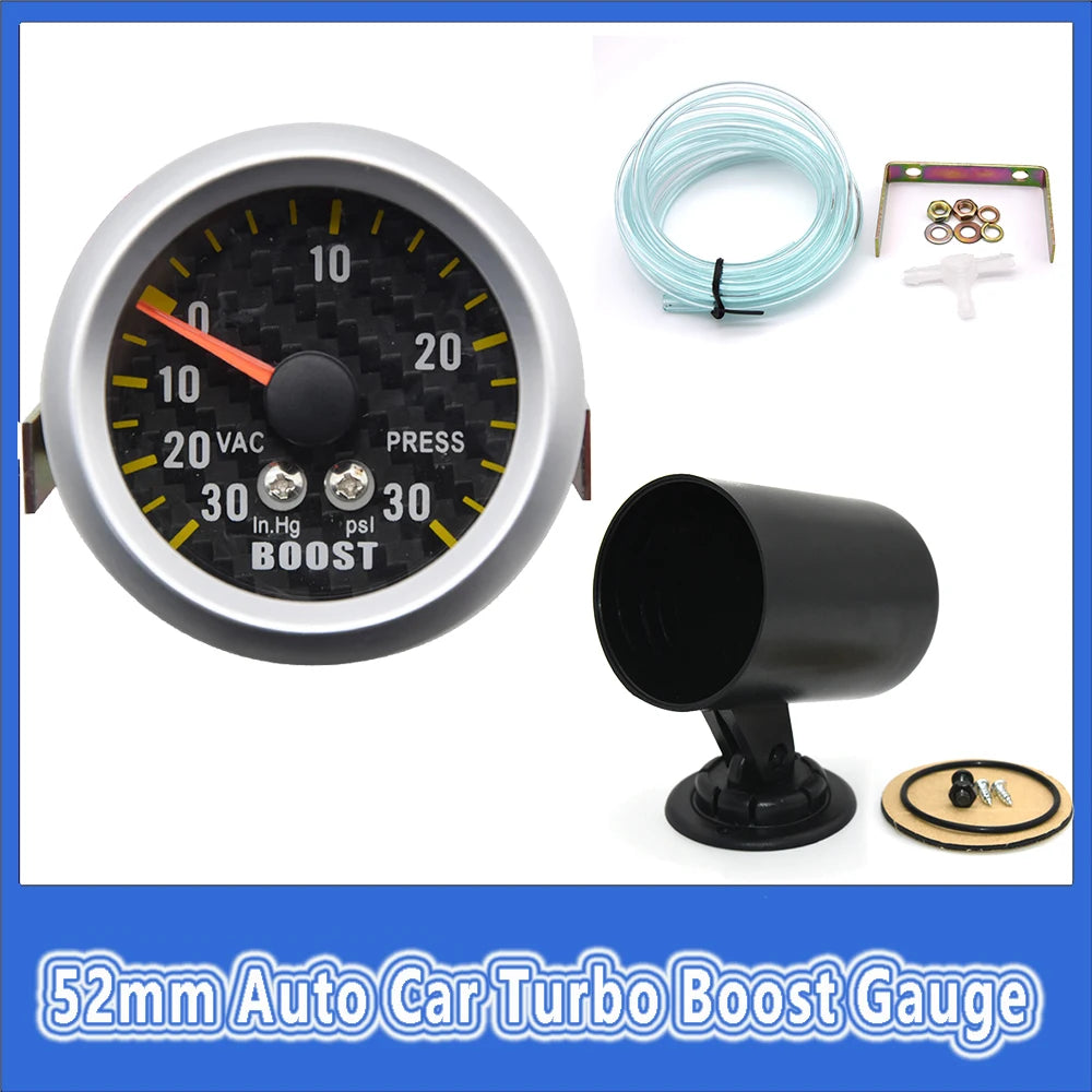 -30~30 PSI Auto Car Turbo Boost Gauge with Sensor and Pod Holder | 52mm Gauge for Gasoline Cars