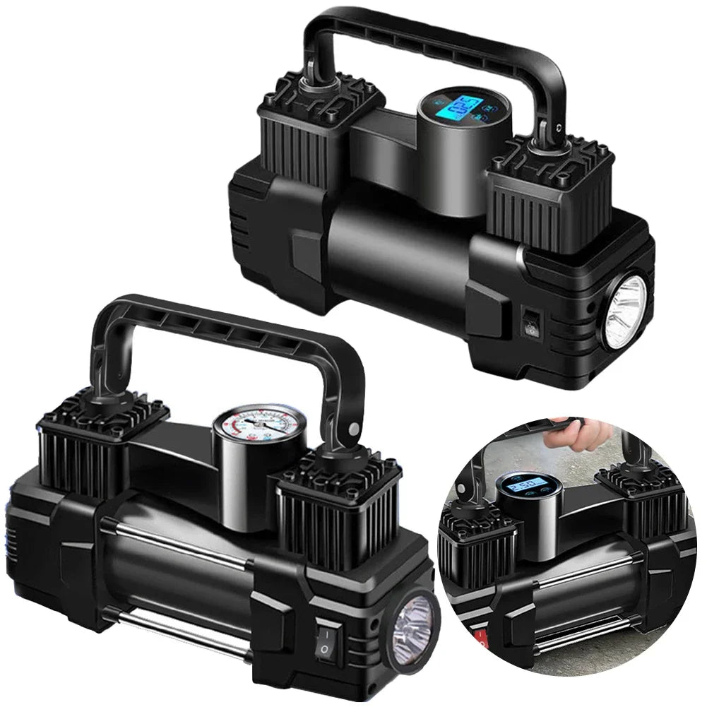 Mini Air Compressor 12V 150PSI Dual Cylinder Heavy Duty Tire Inflator with LED Light Car Electric Air Pump Auto Inflatable Pump