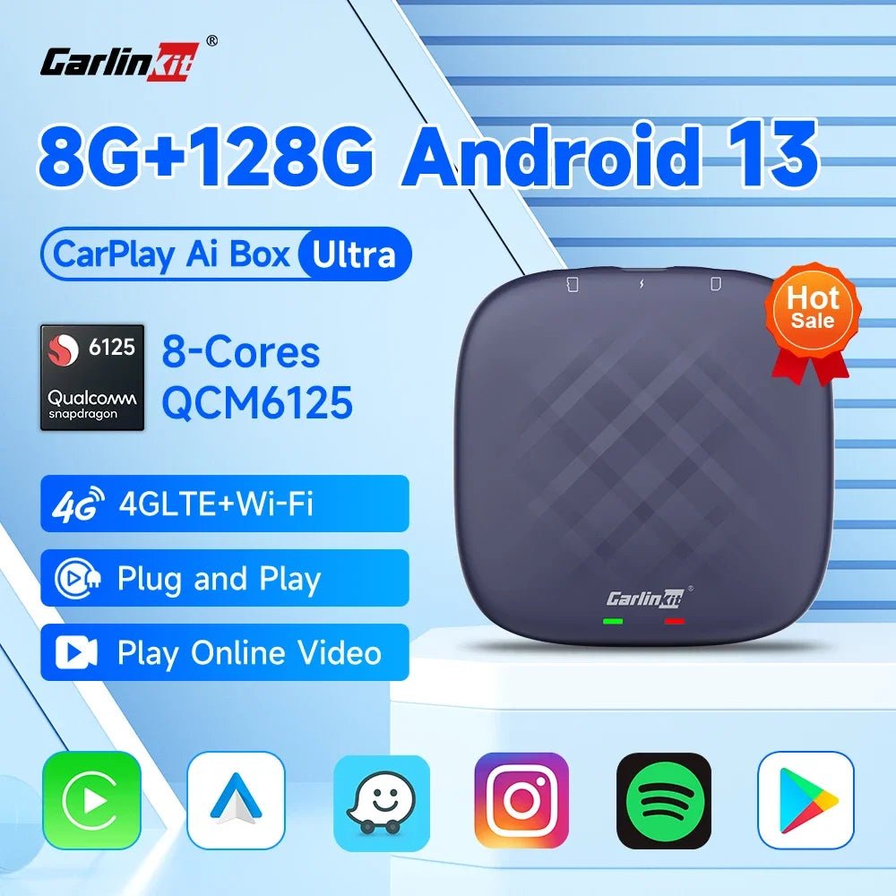 CarlinKit 8G+128G Android 13 CarPlay AI Box | Qualcomm 8-Core Wireless Adapter