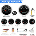 7 Gauge Set with GPS Speedometer and Fuel Float Sender | 80MPH 8K RPM Tacho for Boat alternate view