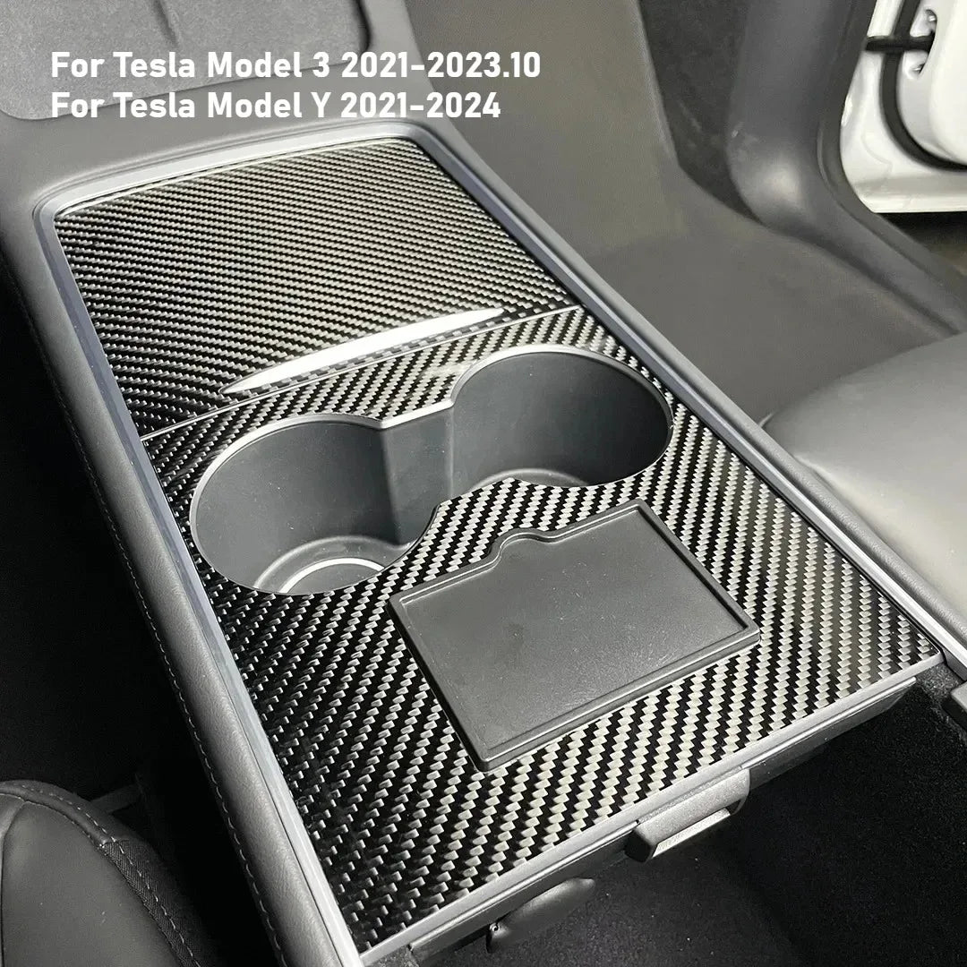 Carbon Fiber Center Console Trim for Tesla Model 3 Y | Real Carbon Fiber Decorative P lifestyle view