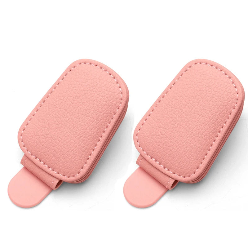 Leather Sunglasses Holder Car Sun Shade Clip detail view