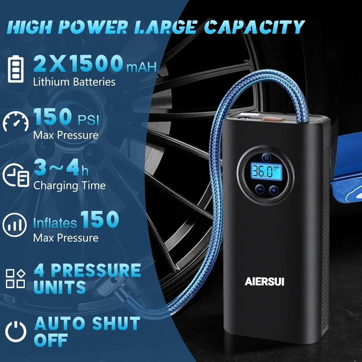 120W Portable Air Compressor Car Tyre Inflator Wireless Car Tire Inflatable Pump for Motorcycle Car Bike Electric Tire Pump