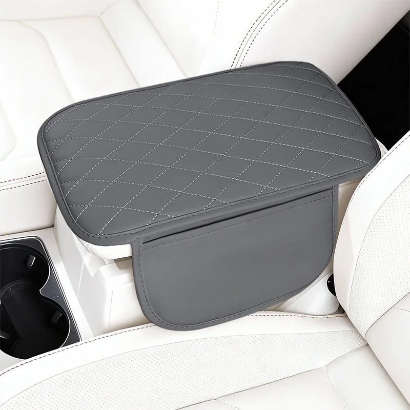 1PC Diamond Pattern PU Leather Car Center Console Armrest Cover, Protector with Dual Storage Pockets, Wear-Resistant