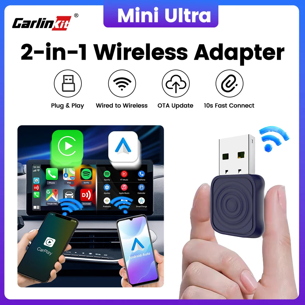 2025 Carlinkit 2 In 1 Android Auto Wireless Carplay Adapter Smart Mini Ultra Bt Wifi Usb Dongle For