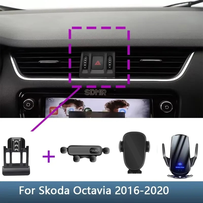 Car Phone Holder Special Fixed Bracket For Skoda Octavia 2016 2017 2018 2019 2020 Wireless Charging Stand Interior Accessories