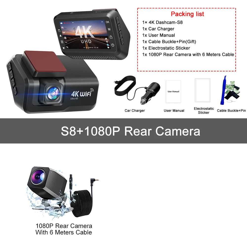 4K UHD Dash Cam with WiFi | Front & Rear Dual Lens, Night Vision, 24H Parking Monitor detail view