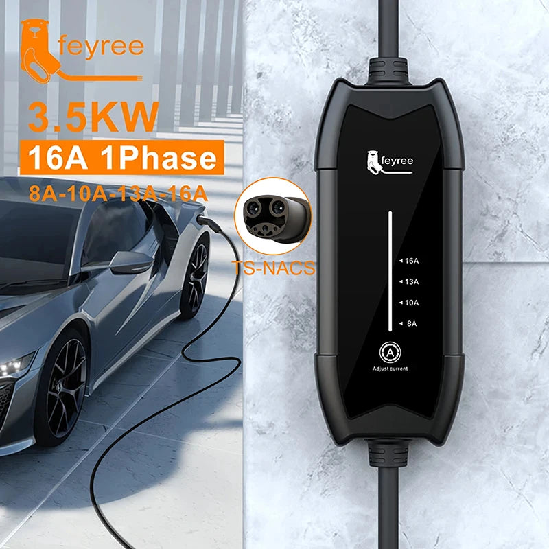 feyree Portable EV Charger 3.5KW 16A Adjustable Current | TS-NACS Plug for Tesla additional angle