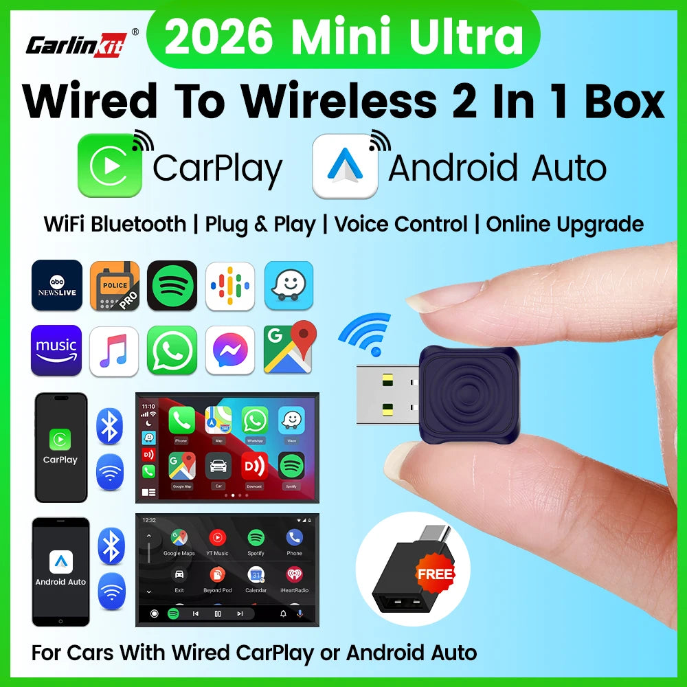 CarlinKit 5.0 Wireless Adapter Mini Ultra Wireless Android Auto & CarPlay USB Dongle For Car Upgrade