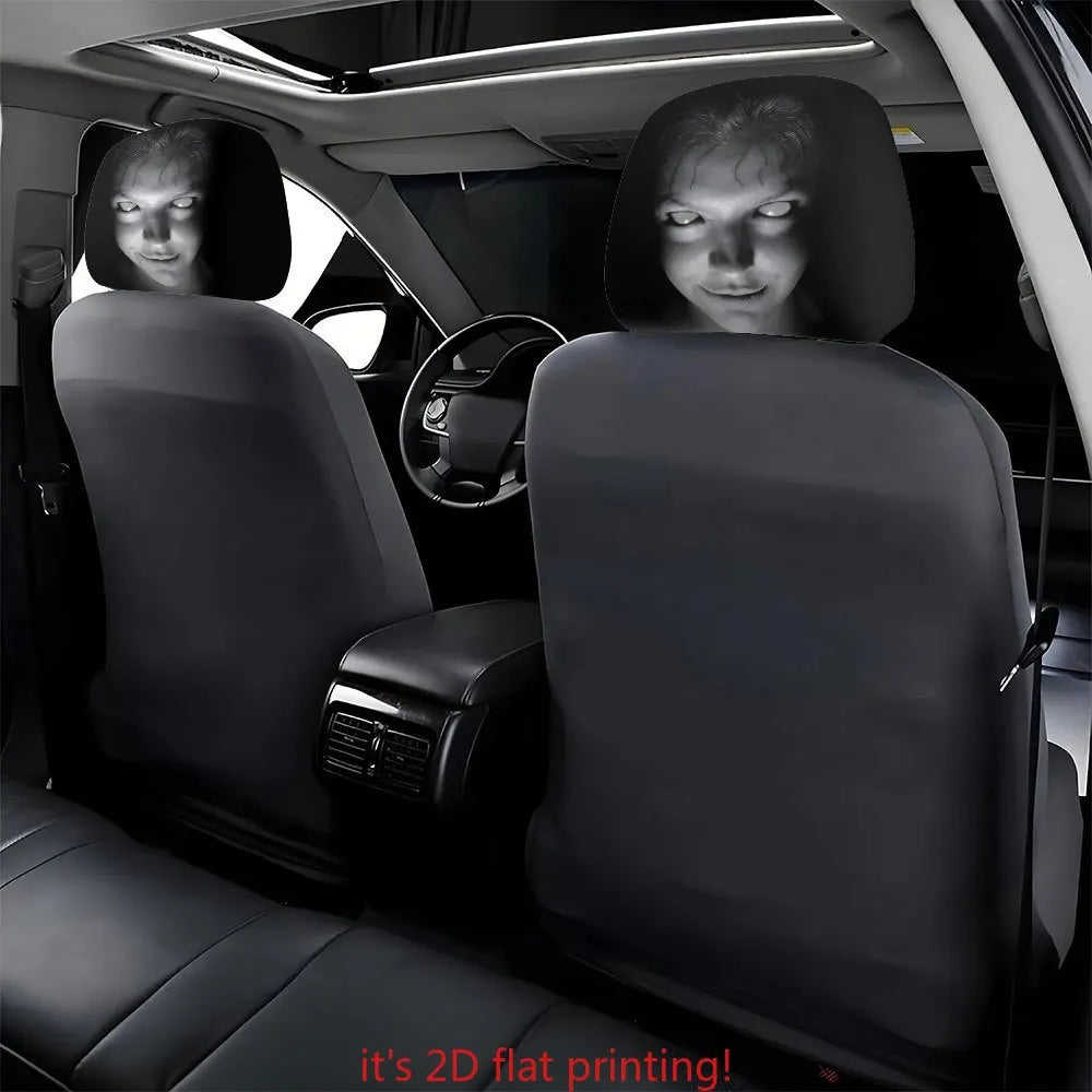 2pcs Portrait Printed Car Headrest Covers | 100% Polyester Universal Fit for Cars, additional angle