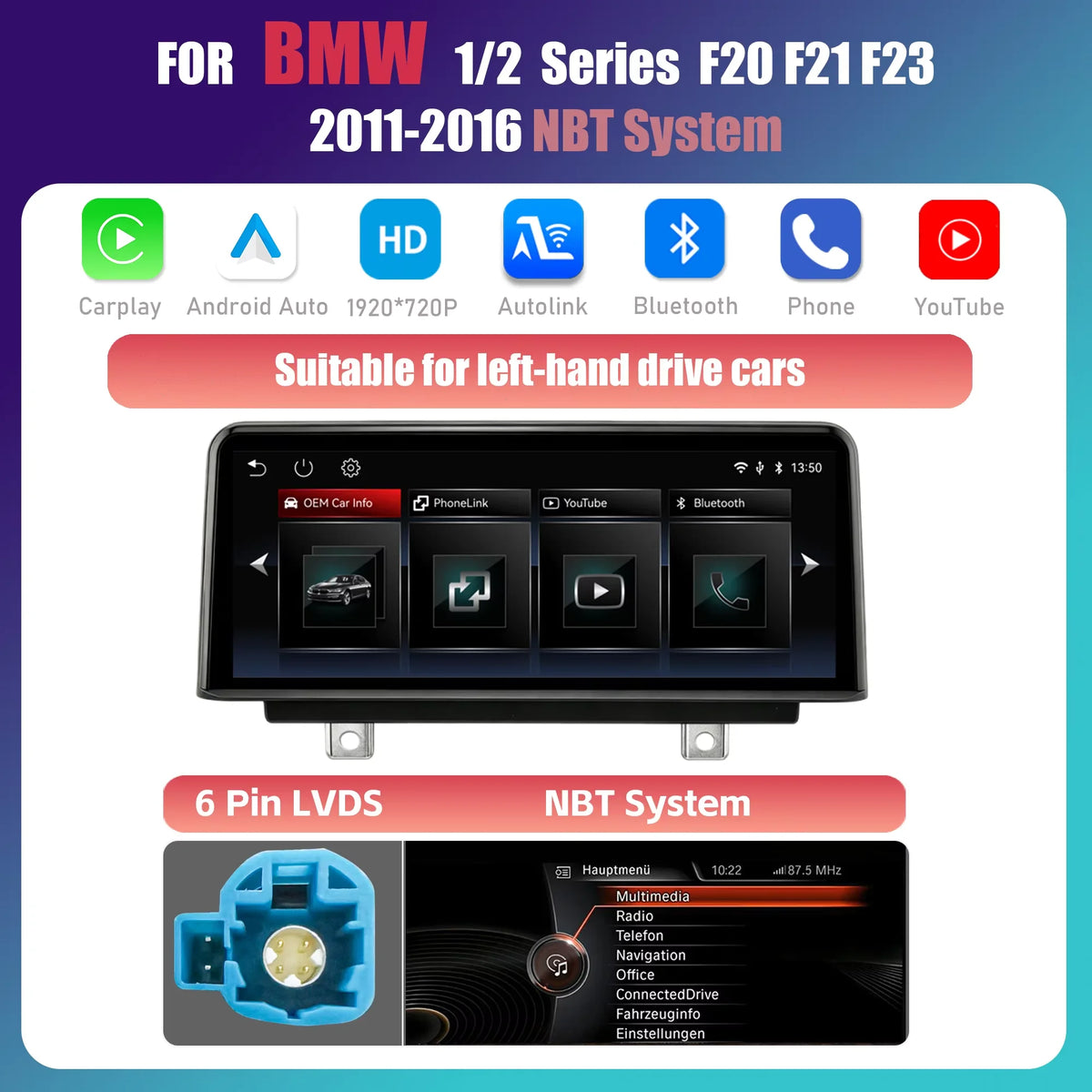 10.25 Inch Linux Wireless Carplay Android Auto Car Radio Multimedia For BMW 1 2 3 4 Seri detail view