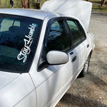 Stay Humble Windshield Decal - Large Funny Vinyl Sticker for Drift Cars & Trucks, Bump close-up view