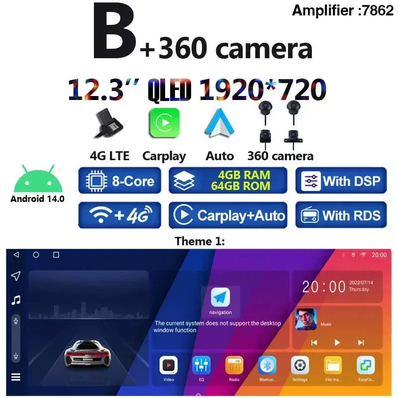 Wireless CarPlay 8G+256G 12.3 Inch Android 14.0 Car DVD Player GPS for Porsche Macan alternate view