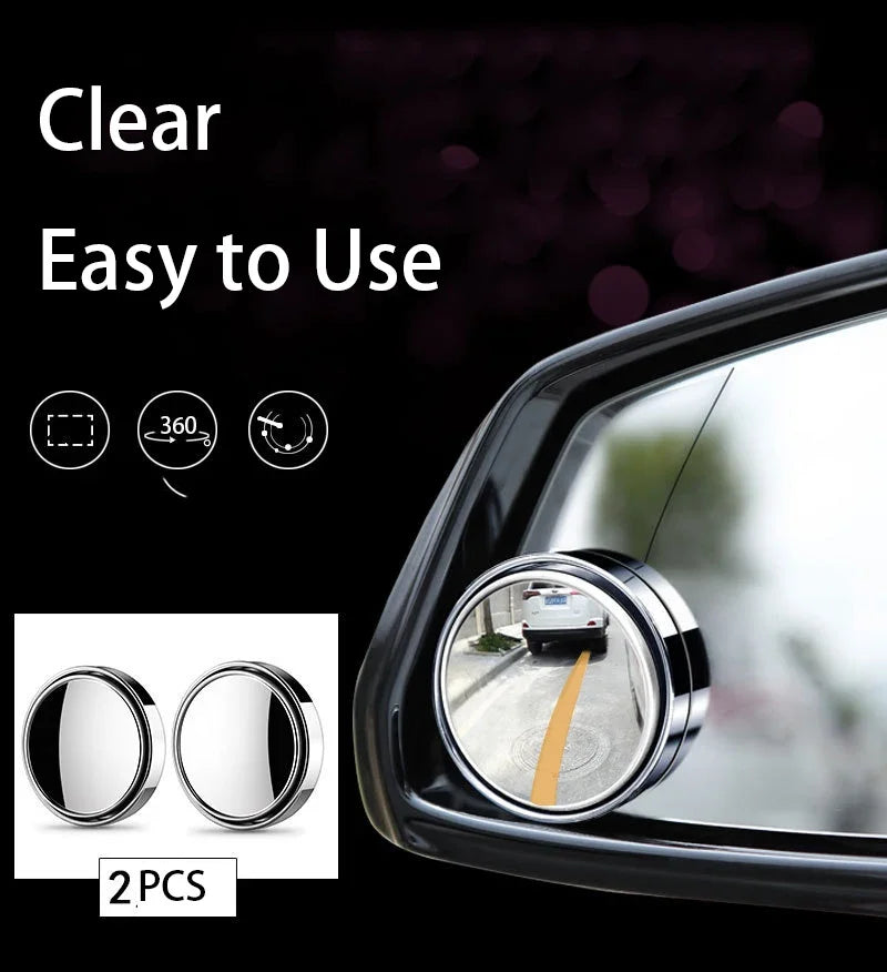 2Pcs Round Frame Convex Blind Spot Mirror Safety Driving Wide-angle 360 Degree Adjust alternate view