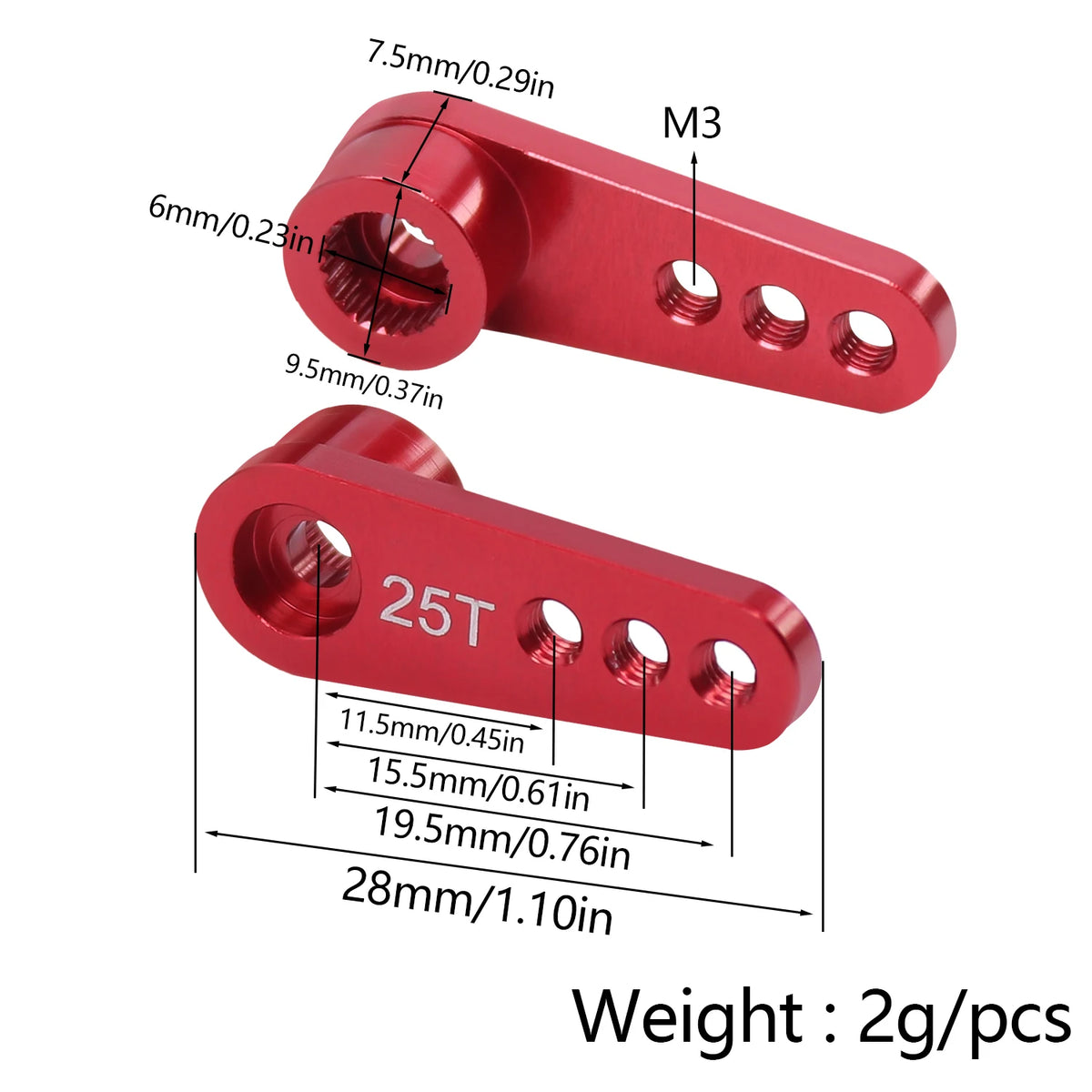Metal 25T Extended Servo Arm Steering Horn 3 Hole For 1/10 RC Crawler alternate view