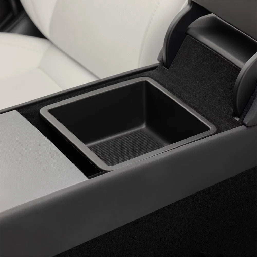 Upper Lower Slidable Console Storage Box Armrest Tray Insert For Tesla Model Y L 2026 close-up view
