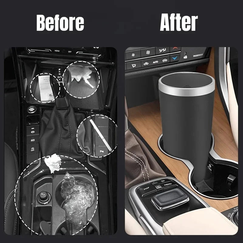 Mini Car Trash Can with Lid, Leakproof ABS Bin for Cup Holder detail view