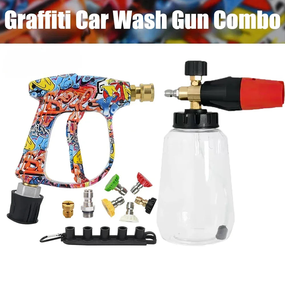 Graffiti Design High Pressure Washer Gun | 4350PSI Multi-Functional Tool with Foam Bottle