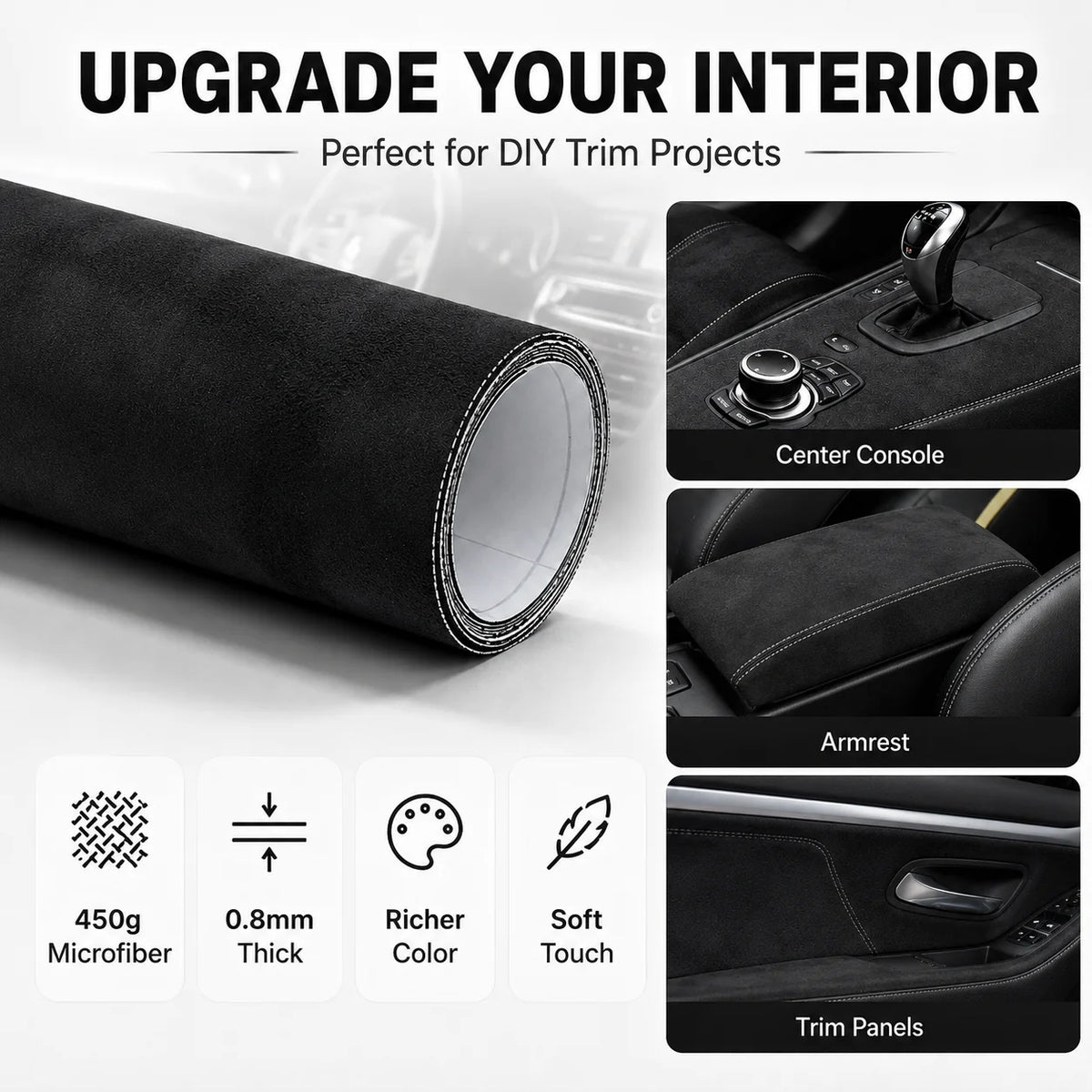 10-200cm Suede Self Adhesive Velvet Leather Elastic Patch Fabric Tape DIY Car Interio alternate view