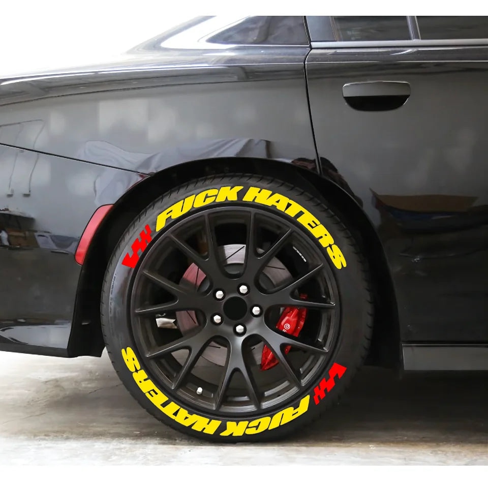 FUXK HATERS Tire Lettering Sticker 1.06 Inch Font Universal Personlized Car Tyre Deco lifestyle view