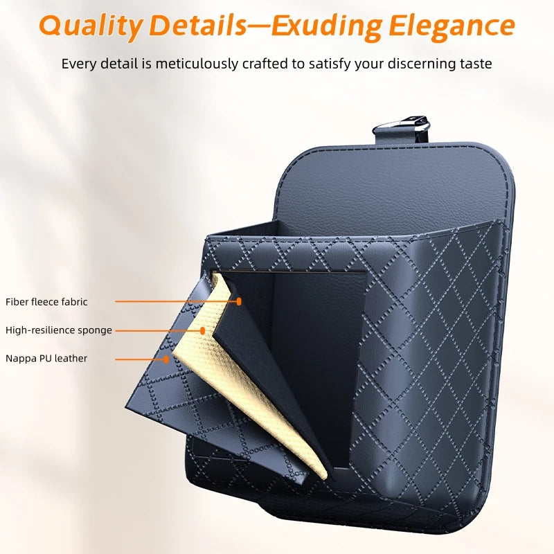 PU Leather Car Air Vent Organizer - Hanging Storage Box for Phone, Coins, Sunglasse additional angle