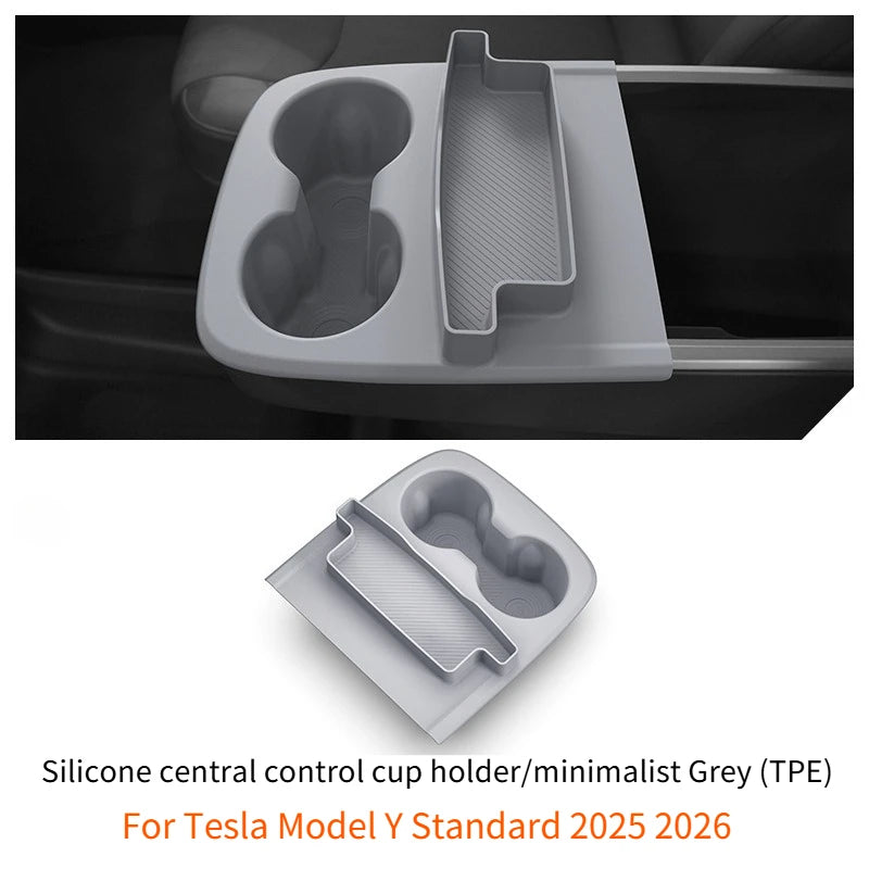 For Tesla Model Y Standard 2026 Multifunctional Silicone Central Control Cup Holder+Storage Box Glasses Holder Tray Accessories