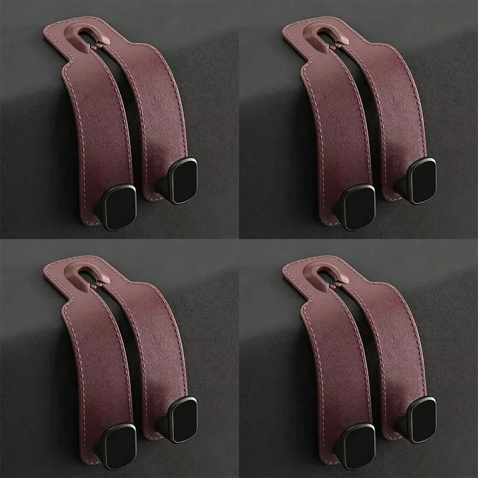 Leather Car Seat Back Hook Handbag Holder close-up view